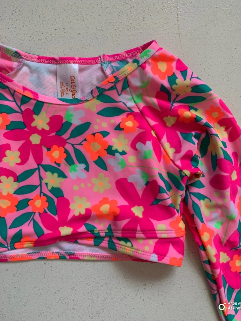 Cat & Jack Girl’s Pink Floral Long Sleeve Bikini Set Size Large NWOT Beach